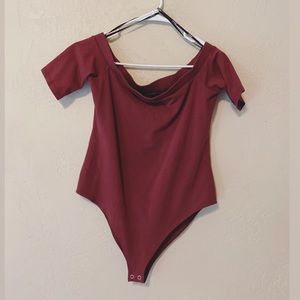 Maroon Off the Shoulder Body Suit